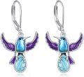 wholesale 925 Sterling Silver Turquoise Purple Enamel Hummingbird Leverback Dangle Earrings for Women Girls Gift Idea 4cm Long-0-0