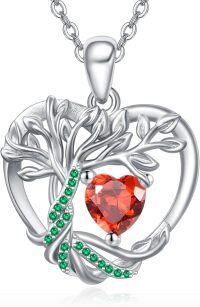 wholesale 925 Sterling Silver Birthstone Tree of Life Heart Pendant Necklace for Women-07 Jul