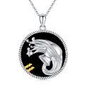 wholesale 925 Sterling Silver Aquarius Zodiac Pendant Necklace Black Onyx Platinum Plated-0-0