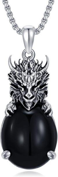 wholesale 925 Sterling Silver Genuine Black Onyx Dragon Pendant Necklace  for Men-Dragon