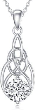 wholesale 925 Sterling Silver 14K Gold Plated Round Cut Moissanite Celtic Knot Pendant Necklace for Women-0-0