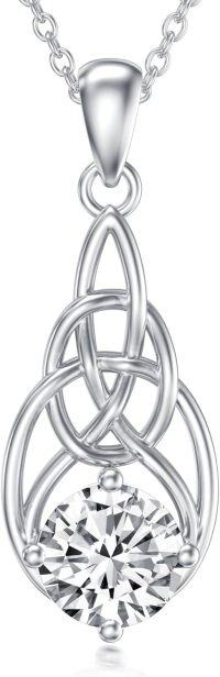 wholesale 925 Sterling Silver 14K Gold Plated Round Cut Moissanite Celtic Knot Pendant Necklace for Women-5-Celtic Teardrop Neckalce