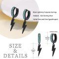 wholesale 925 Sterling Silver Blue Stone Huggie Hoops with Black Lightning Bolt Drops-0-4