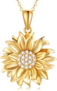 wholesale 14K Gold  Sunflower Pendant Necklace with Cubic Zirconia Stones - Elegant Floral s for Her-Style 1