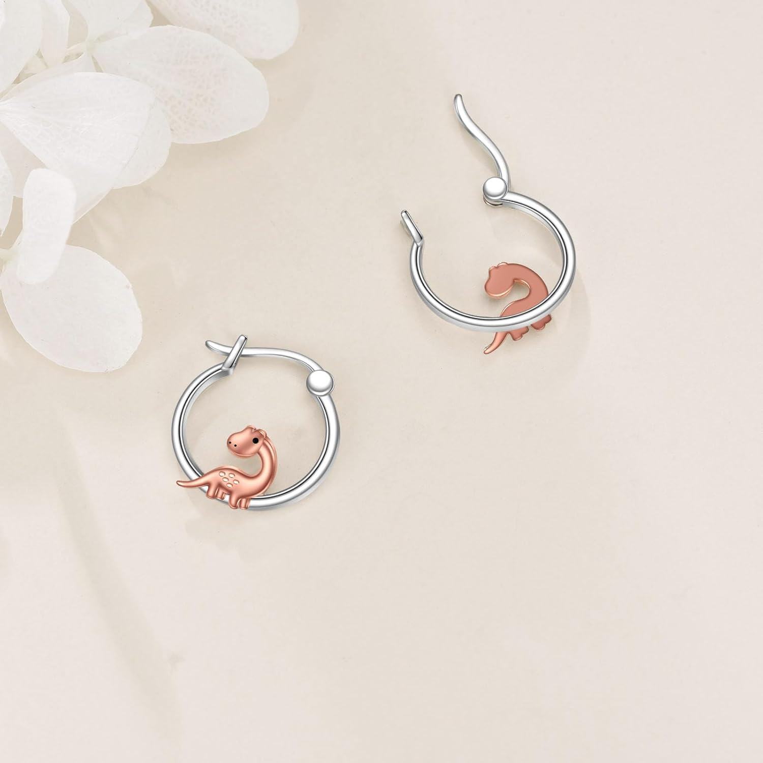 wholesale 925 Sterling Silver Rose Gold Dinosaur Huggie Hoop Earrings for Women Girls  23mm Diameter-0-3