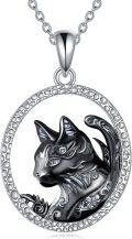 wholesale 925 Sterling Silver Cat Pendant Necklace Gothic Black Enamel Animal Charm Jewelry for Women-0-0