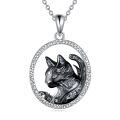 wholesale 925 Sterling Silver Gun Black Cat Oval Pendant Necklace For Women-0-0