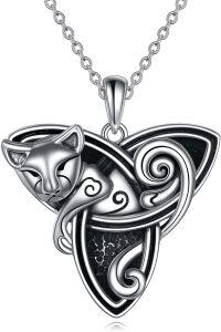 wholesale Sterling Silver Celtic Cat Necklace Urn Necklace with Triquetra Trinity Knot Halloween Jewelry-celtic cat necklace-2