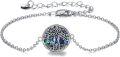 wholesale 925 Sterling Silver Tree Of Life Abalone Shell & Blue Opal Charm Bracelet-0-0