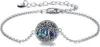 wholesale 925 Sterling Silver Tree Of Life Abalone Shell & Blue Opal Charm Bracelet-sister tree