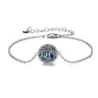 wholesale 925 Sterling Silver Tree Of Life Abalone Shell & Blue Opal Charm Bracelet-sister tree