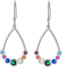 wholesale 925 Sterling Silver Rainbow Stone Triangular Drop Earrings-7 Chakra