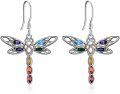 wholesale 925 Sterling Silver Dragonfly Rainbow Gemstone Drop Dangle Hook Earrings for Women Girls Gift Set of 3 Pairs-0-0
