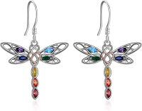 wholesale 925 Sterling Silver Dragonfly Rainbow Gemstone Drop Dangle Hook Earrings for Women Girls Gift Set of 3 Pairs-dragonfly 7 chakra earrings