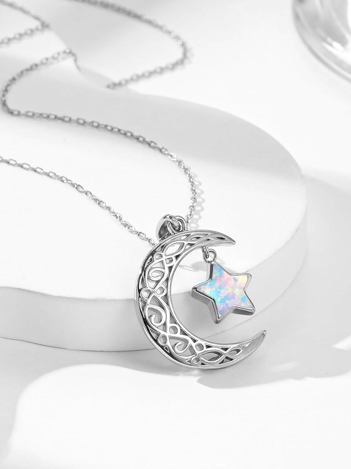 Sterling Silver Moon Star Necklace Celestial Pendant for Women-0-1