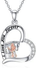 wholesale 925 Sterling Silver Heart Pendant with Horse and Girl Design Necklace for Women Girls-0-0