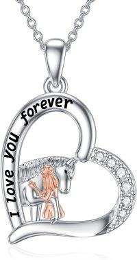 wholesale 925 Sterling Silver Heart Pendant with Horse and Girl Design Necklace for Women Girls-Horse