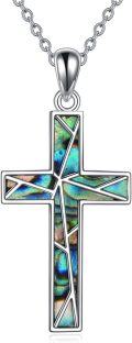 wholesale 925 Sterling Silver Abalone Shell Inlay Cross Pendant Necklace for Women and Men-0-0