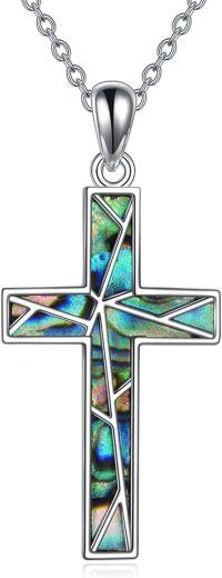 wholesale 925 Sterling Silver Abalone Shell Inlay Cross Pendant Necklace for Women and Men-A-Abalone Shell