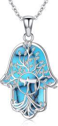wholesale 925 Sterling Silver Tree of Life Turquoise Stone Hamsa Hand Evil Eye Pendant Necklace-0-0