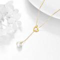 wholesale 14k Gold Open Heart Pearl Drop Lariat Necklace For Women-0-2