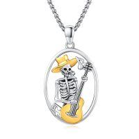 wholesale 925 Sterling Silver Skeleton Guitar Player Pendant Necklace-B-Skull