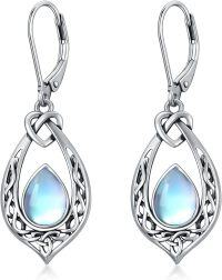 wholesale Sterling Silver 8 6mm Simulated Birthstone Celtic Knot Dangle Earrings-Moonstone