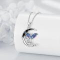 wholesale 925 Sterling Silver Crescent Moon Butterfly Pendant Necklace with Green and Blue Enamel Accents-0-3