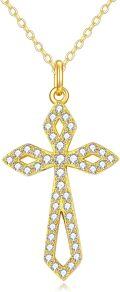 wholesale 18k Gold Plated Cubic Zirconia Cross Pendant Necklace for Women Girls Mothers Wives-0-0