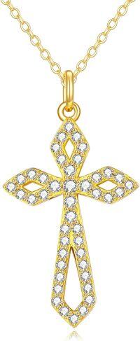 wholesale 18k Gold Plated Cubic Zirconia Cross Pendant Necklace for Women Girls Mothers Wives-CZ cross necklace