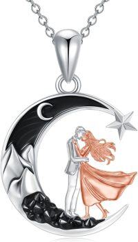 wholesale 925 Sterling Silver 925 Black Onyx Star & Moon Couple's Pendant Necklace for Women-Coulp-Kiss