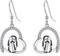wholesale 925 Sterling Silver Heart-shaped Penguins with Cubic Zirconia Pendant Hook Earrings-0-0