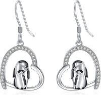 wholesale 925 Sterling Silver Heart-shaped Penguins with Cubic Zirconia Pendant Hook Earrings-Penguin