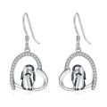 wholesale 925 Sterling Silver Penguin Heart Drop Earrings Cubic Zirconia Platinum Plated-0-0