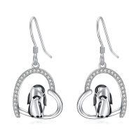 wholesale 925 Sterling Silver Penguin Heart Drop Earrings Cubic Zirconia Platinum Plated-Penguin