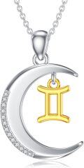 wholesale 925 Sterling Silver Crescent Moon with Gemini Pendant Necklace for Women-0-0