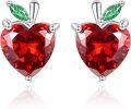 wholesale 925 Sterling Silver Heart-Shaped Red Crystal Apple Stud Earrings for Women-0-0