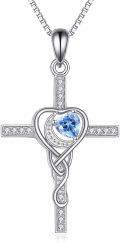 wholesale 925 Sterling Silver Heart Cross Blue Crystal Pendant Necklace for Women-0-0