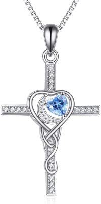 wholesale 925 Sterling Silver Heart Cross Blue Crystal Pendant Necklace for Women-05-Moon Cross Necklace