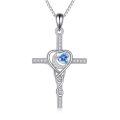 wholesale 925 Sterling Silver Heart Cross Pendant With Blue Crystal-0-0