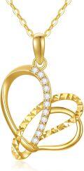 wholesale 14K Gold Cubic Zirconia Double Heart Pendant Necklace for Women-0-0