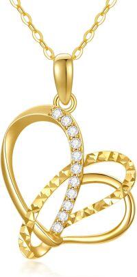 wholesale 14K Gold Cubic Zirconia Double Heart Pendant Necklace for Women-Style-1