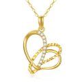 wholesale 14k Gold Interlocking Double Heart Cubic Zirconia Pendant Necklace For Women-0-0