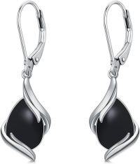 wholesale 925 Sterling Silver Black Onyx Tear Drop Dangle Earrings for Women Fine s-Black Onyx
