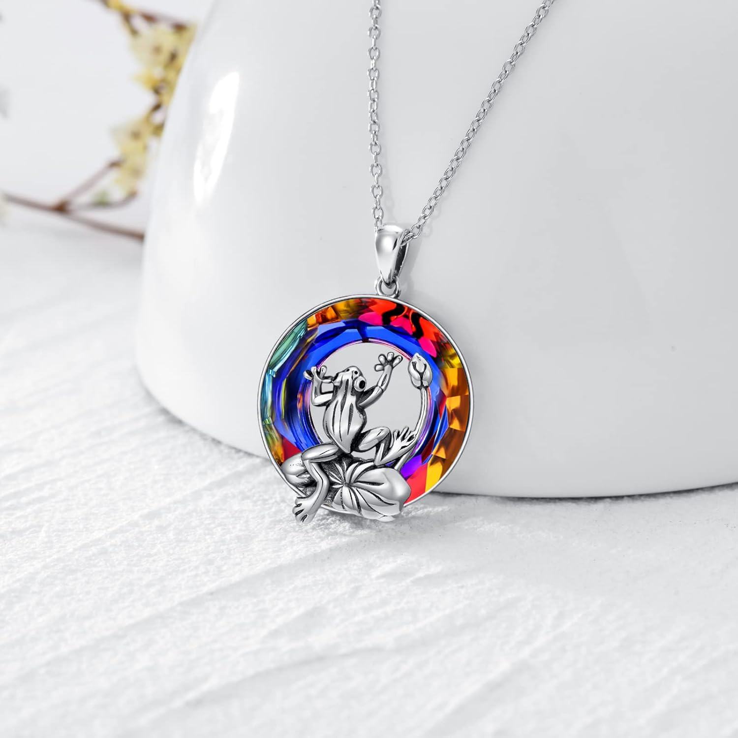 Sterling Silver Crystal Frog Pendant Necklace for Women Girls 18+2 -0-2