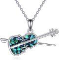 wholesale 925 Sterling Silver Abalone Shell Guitar & Bow Pendant Necklace Musical Instrument s for Women Girls-0-0