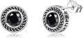 wholesale 925 Sterling Silver Black Onyx Stud Earrings with Norse Runes and VegvÃ­sir Design-0-0
