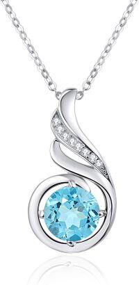 wholesale 925 Sterling Silver Opal CZ Moonstone 12 Month Birthstone Necklace for Women-12-Dec-Lab Created Blue Topaz