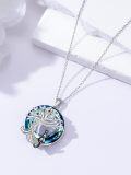 wholesale 925 Sterling Silver Tree of Life with Cat and Blue Crystal Pendant Necklace - Unique Gifts for Women & Cat Lovers-0-2