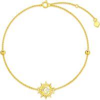 wholesale 14K Gold Sun & Moon Charm Beaded Chain Bracelet with Stone Accents for Women - Adjustable Length (7+2)-Sun Moon-2